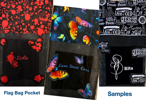 *A - Custom Name Embroidered on Designer Flag Bags or Totes